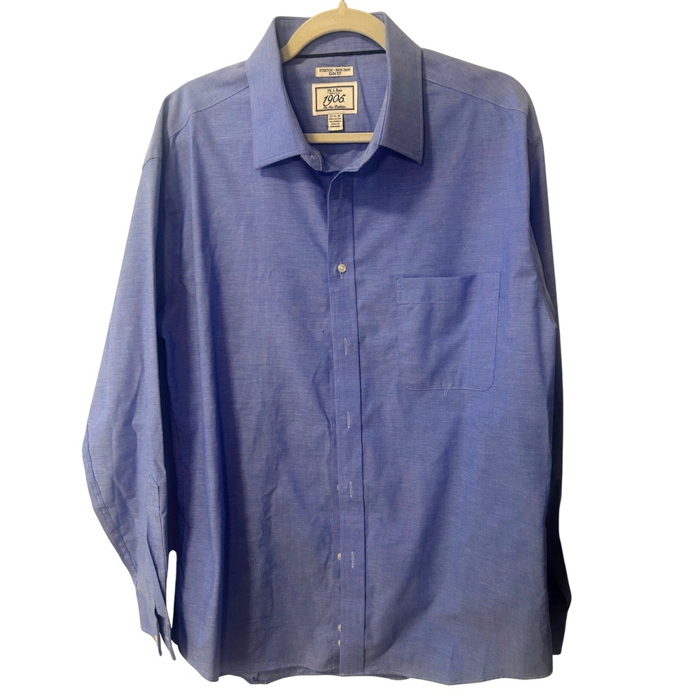 Jos. A. Bank 1905 Slim Fit Non-Iron Stretch Dress Shirt Blue 17.5 34/35 Mens